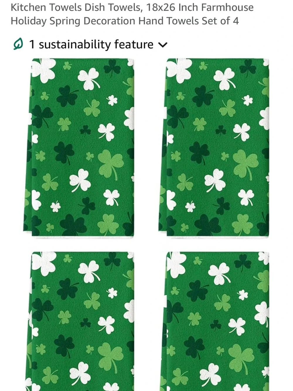 Green Clover Shamrock St. Patrick's Day Kitchen Towels Dish Hand Towels, 18x26